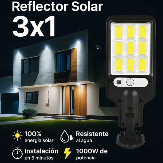 3x1 Reflector solar 1000W: ilumina exteriores gratis, instalación fácil